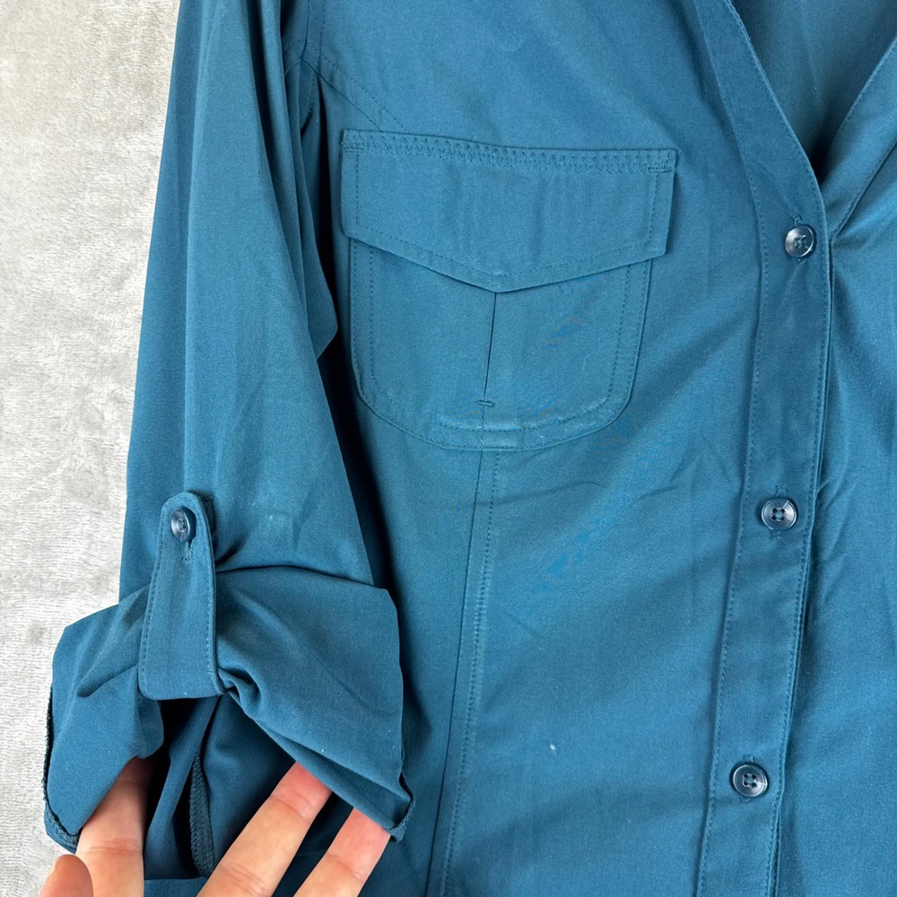ExOfficio Button Down Shirt Womens Medium Teal Roll Tab Sleeve Hiking (1463) - Picture 4 of 15
